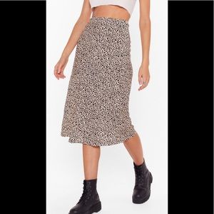 Nasty Gal skirt polka dots midi Sz 12 tan/blk NWT